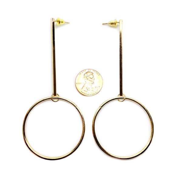 Earrings Bar Circle Dangle Gold - Picture 3 of 4